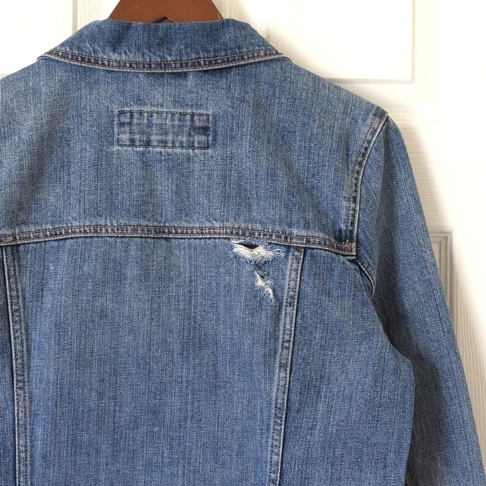 Black Rivet Classic Medium Wash Distressed Cropped Denim Jean Trucker Jacket M - Picture 14 of 14